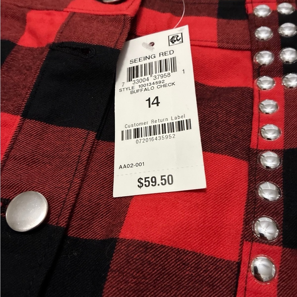 Bar III Red and Black Plaid Skirt New 14 - Picture 4 of 5